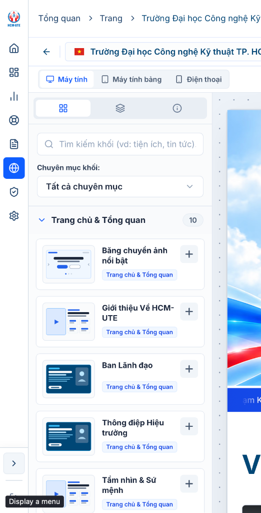 Thư viện khối giao diện trong trình thiết kế Page Builder